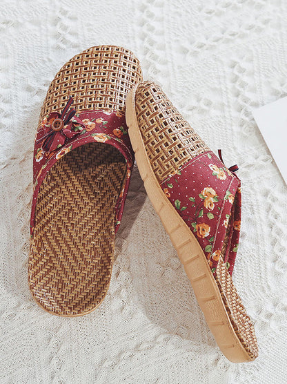 Women Summer Vintage Bamboo Weaving Spliced Slippers FG1022 Ada Fashion