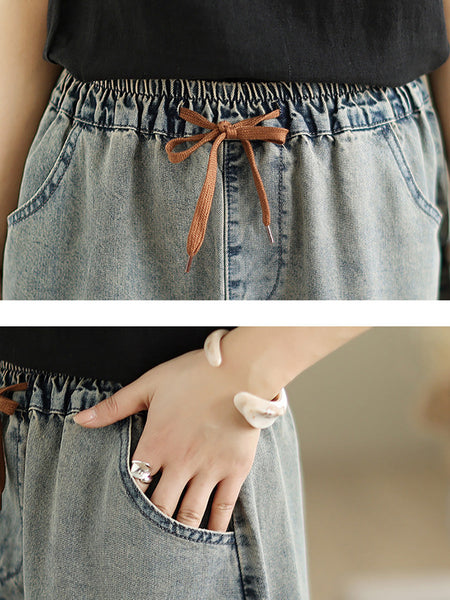 Denim Women Artsy Spring Flower Embroidery Skirt FashionChic