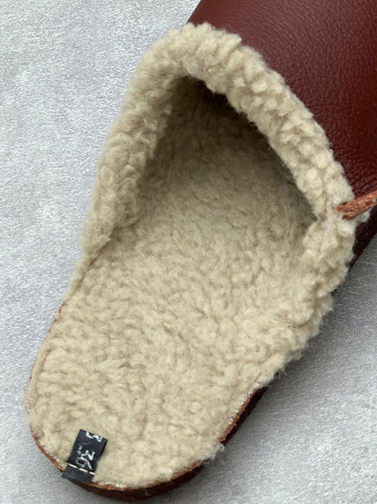 Women Vintage Winter Leather Fleece-lined Flat Slippers AV1041 Genistyle Shop