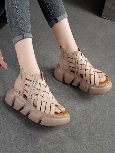 Women Summer Leather Weave Platform Sandals AS1016 Ada Fashion