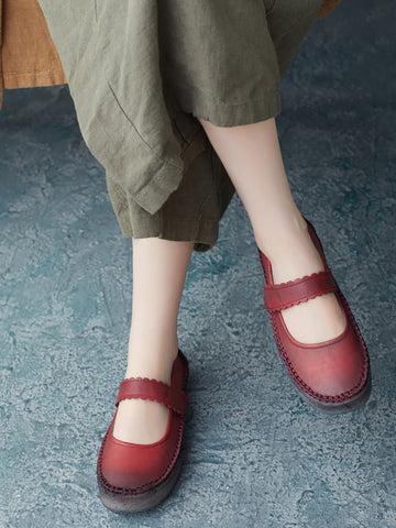 Women Summer Casual Solid Leather Velcro Flat Shoes ZZ1040 Ada Fashion