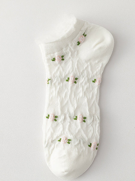 4 Pairs Women Summer Artsy Flower Jacquard Socks AS1009 Ada Fashion
