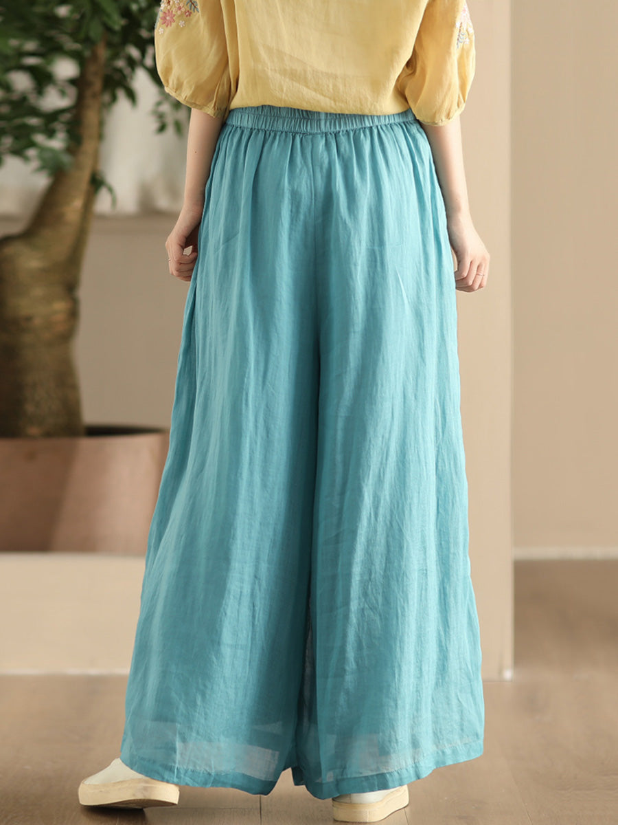 Women Summer Dual-layer Wide-leg Ramie Pants FD049 ZMMM