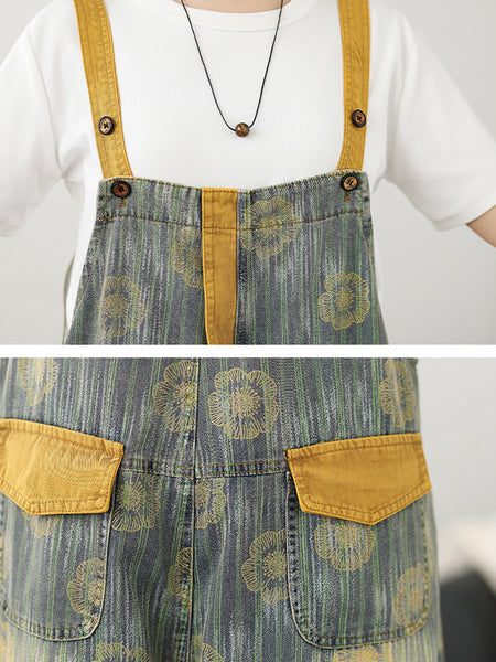 Fashion Denim Summer Stripe Flower Women Jumpsuits FashionChic