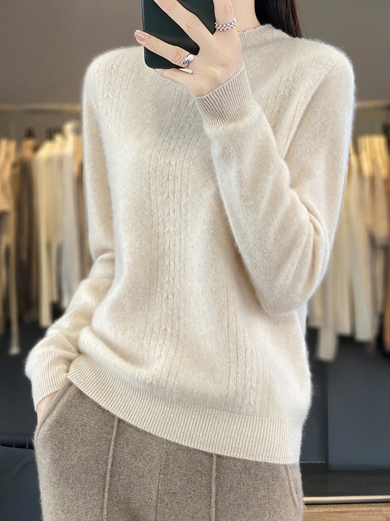 Women Autumn Solid Cable Knit 100%Wool Half Turtleneck Sweater QN028 BK