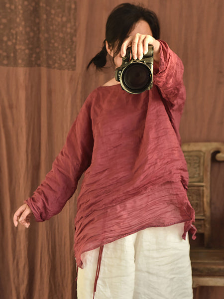 Women Casual Solid Split Hem Stitching Loose Ramie Vest LL023 QYMM