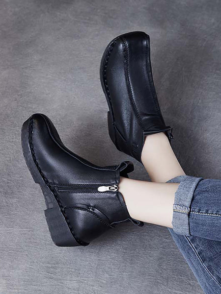 Women Autumn Genuine Leather Spliced Mid-Heel Boots AH1050 YYDS