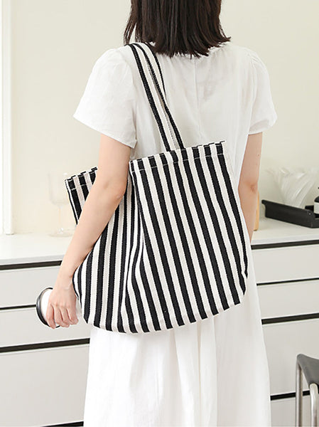 Casual Women Stripe Shoulder Canvas Bag FashionChic
