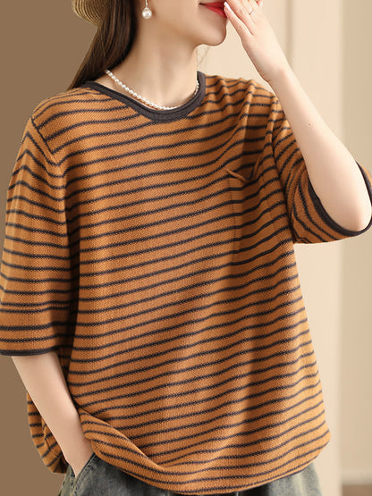 Women Summer Stripe Casaul Knitted Pullover Shirt SC1021 Ada Fashion