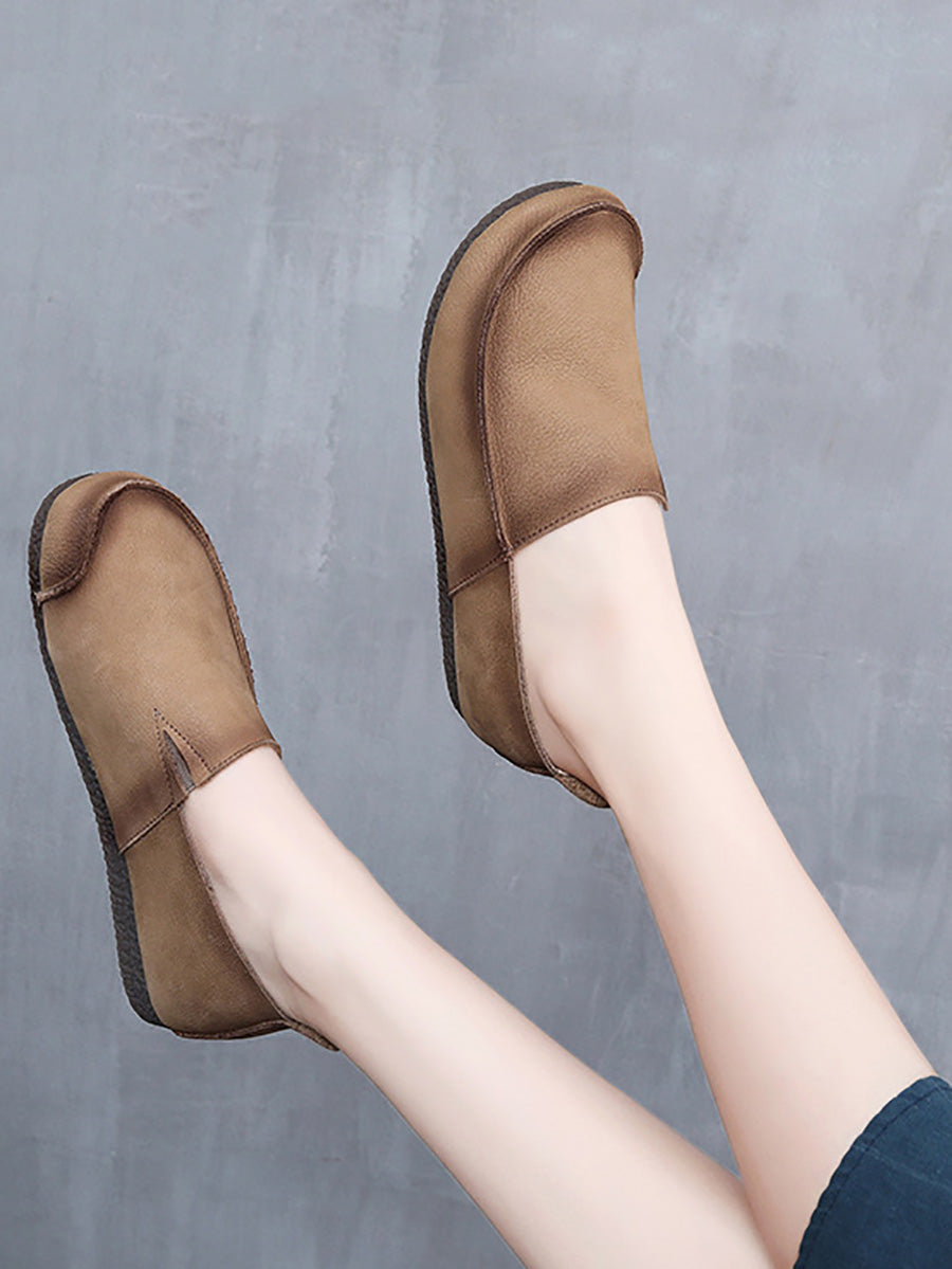 Leather Retro Solid Summer Falt Women Shoes FashionChic