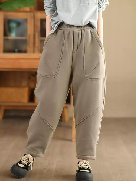 Women Autumn Vintage Cotton Fleece-lined Harem Pants WG014 BK