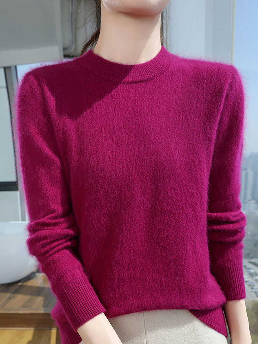 Women Autumn Casual O-Neck Soft 100%Wool Sweater QU030 BK