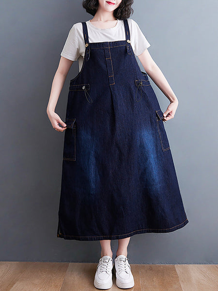 Women Summer Casual Solid Denim Vest Dress CO1021 Ada Fashion