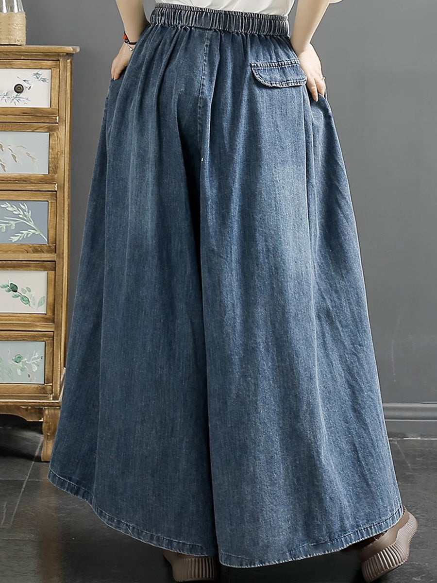 Women Summer Artsy Flower Embroidery Wide-leg Denim Pants CO1043 Ada Fashion