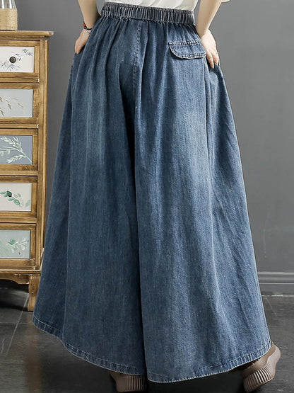 Women Summer Artsy Flower Embroidery Wide-leg Denim Pants CO1043 Ada Fashion