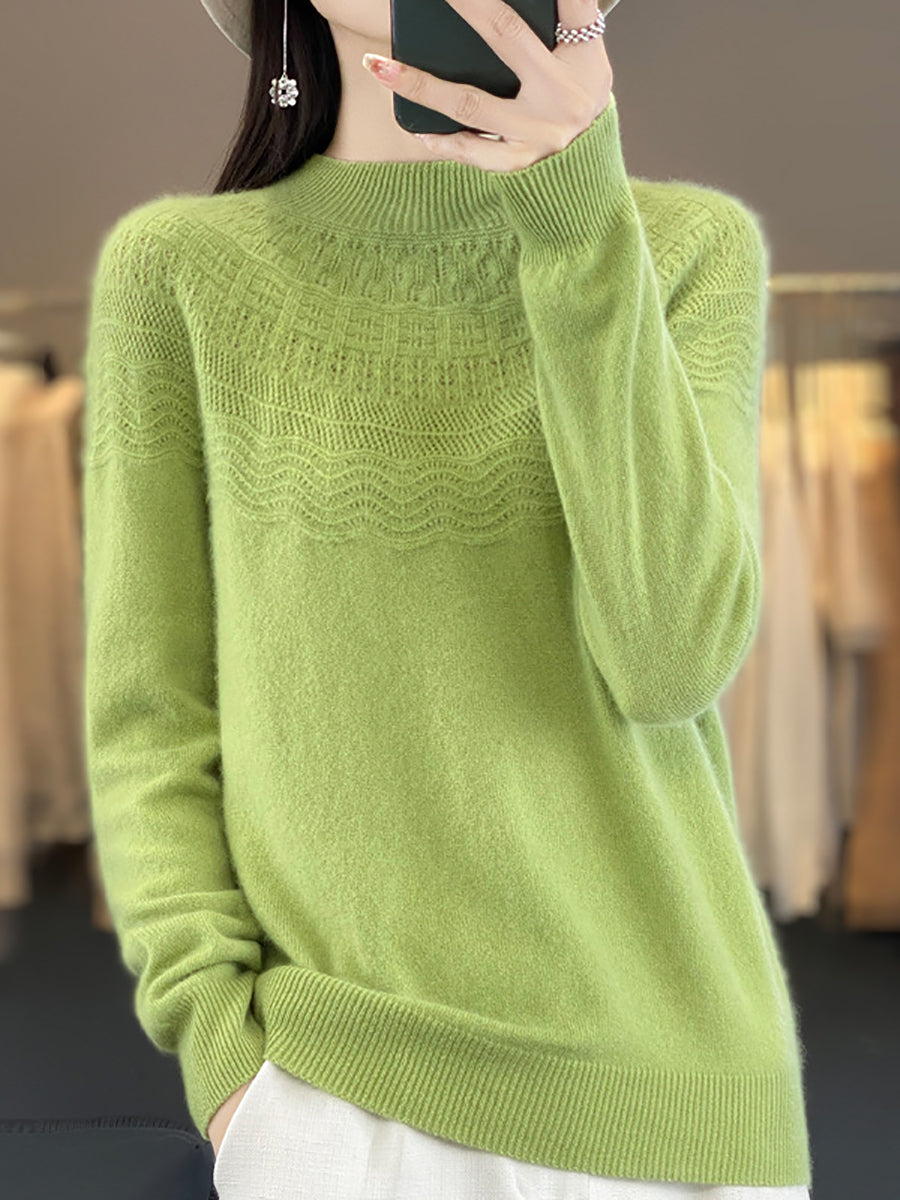 Women Autumn Cable Knit 100%Wool Half Turtleneck Sweater QN031 BK