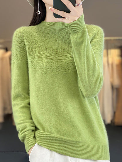 Women Autumn Cable Knit 100%Wool Half Turtleneck Sweater QN031 BK