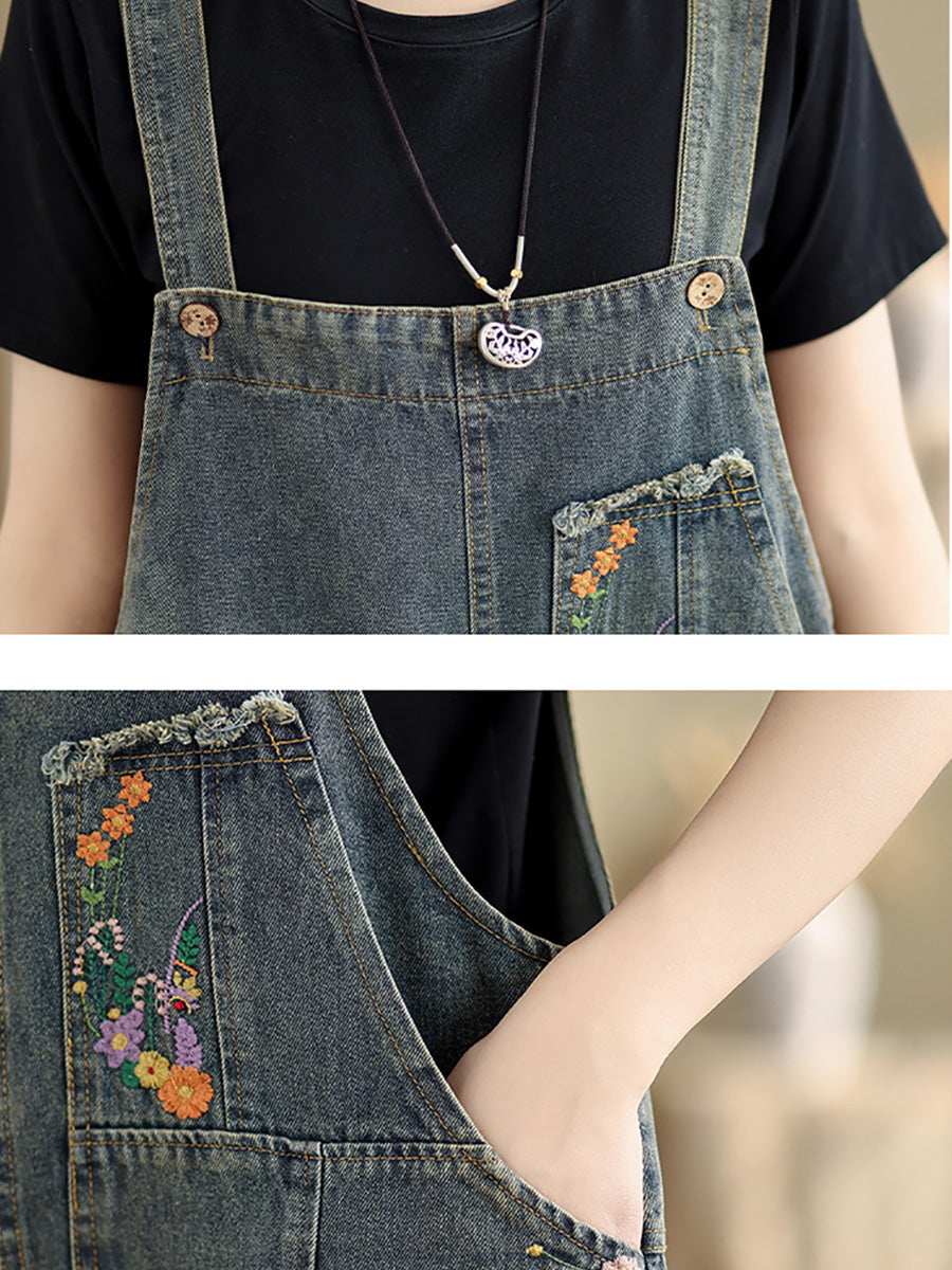 Women Summer Floral Embroidery Denim Jumpusuits CO1056 Ada Fashion