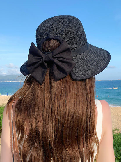Women Summer Casual Straw Weave Bowknot Sunproof Hat CC038 BUYKUD