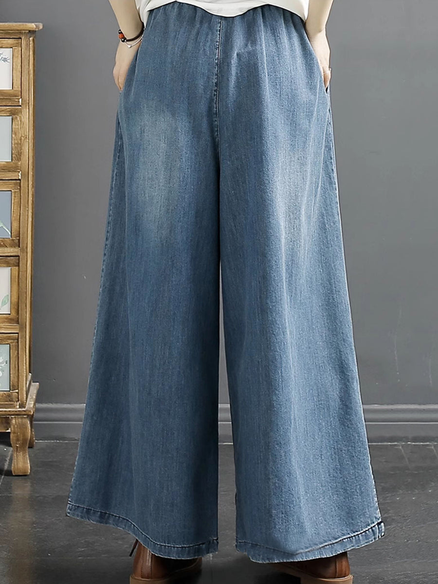 Women Summer Ethnic Embroidery Denim Wide-leg Pants SC1045 Ada Fashion