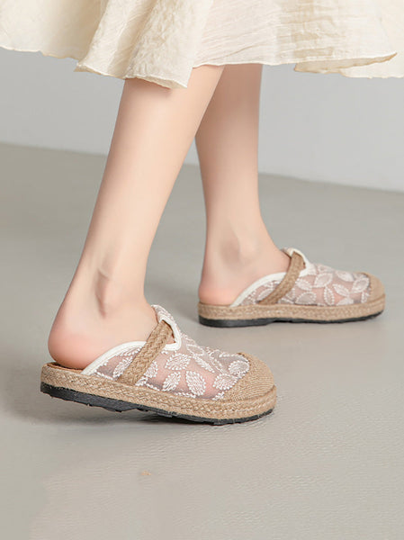 Embroidery Flat Ethnic Women Linen Summer Shoes Flower FashionChic