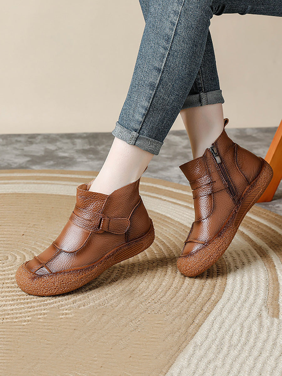 Women Winter Casual Leather Spliced Flat Boots AH1022 BUYKUD