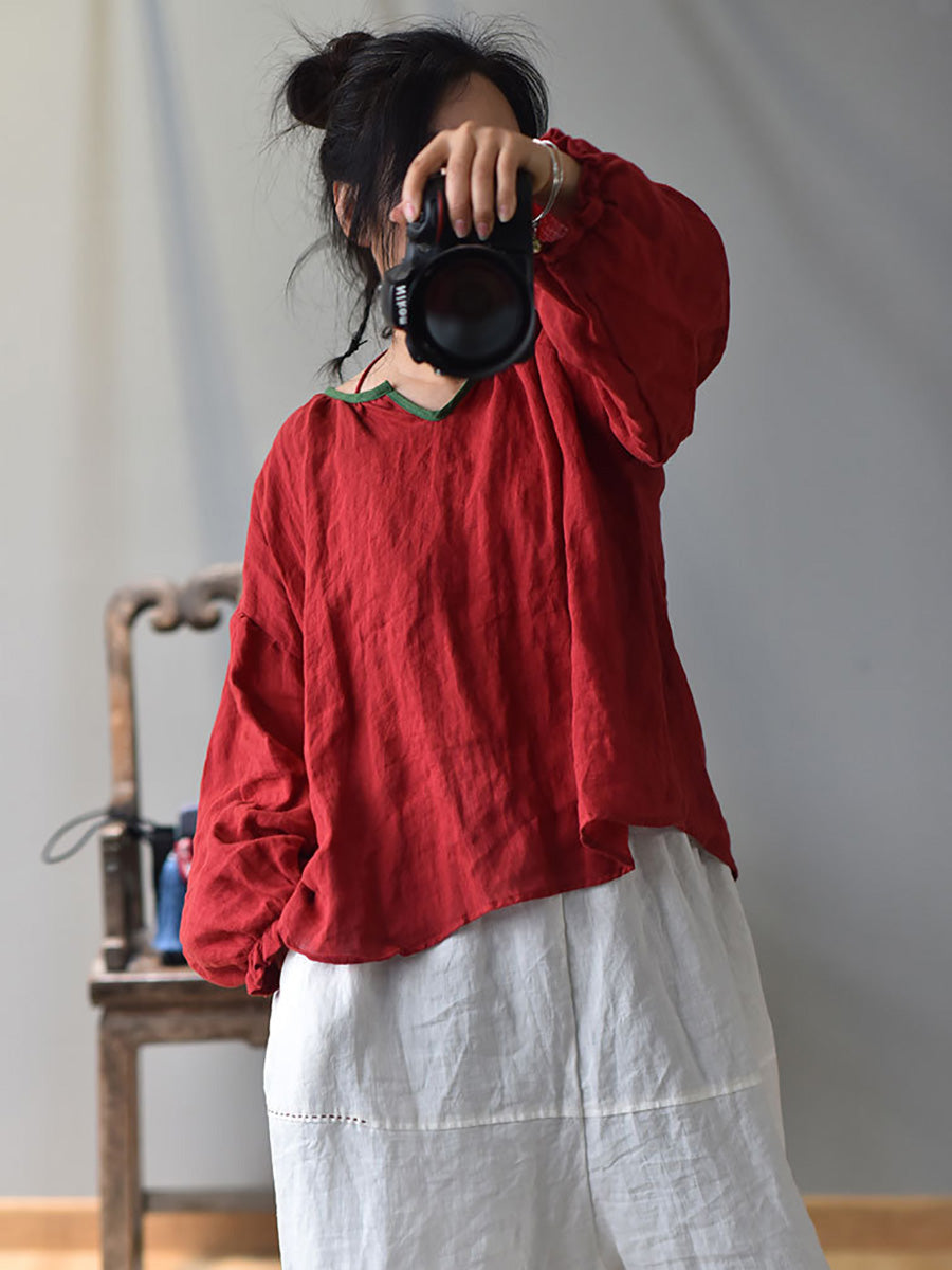 Women Spring Retro V-Neck Puff Sleeve Shirt AV1037 Genistyle Shop