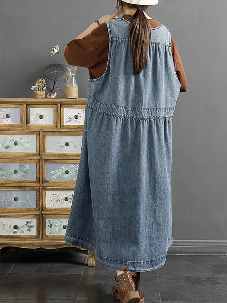 Women Casual Cotton Button-Up Spring Denim Vest Dress SC1044 Ada Fashion