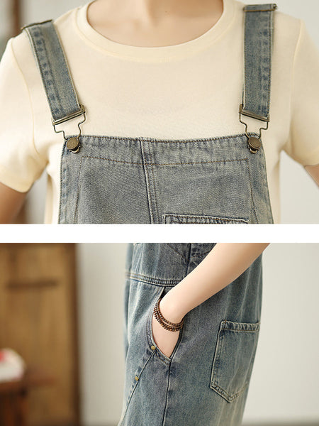 Color Straight Women Pure Denim Jumpsuits Casual Summer FashionChic