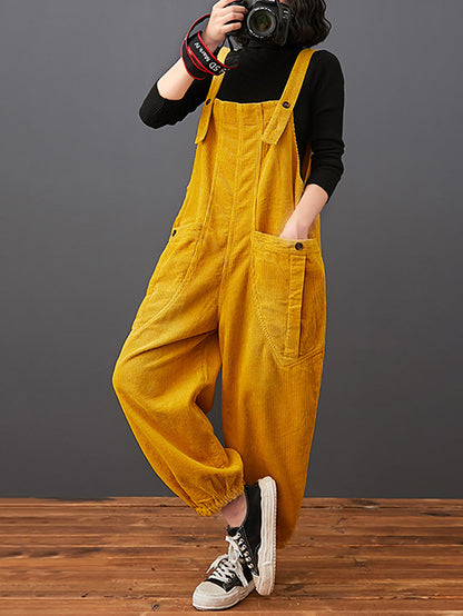 Women Commute Autumn Solid Corduroy Loose Jumpsuits AK1022 Genistyle Shop