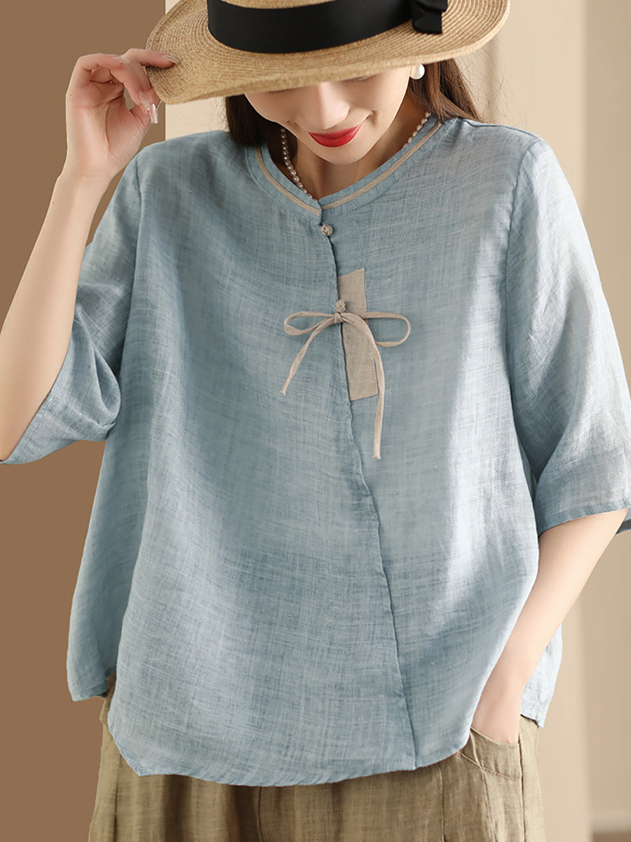 Women Ethnic Summer Spliced Ramie Shirt SC1022 Ada Fashion