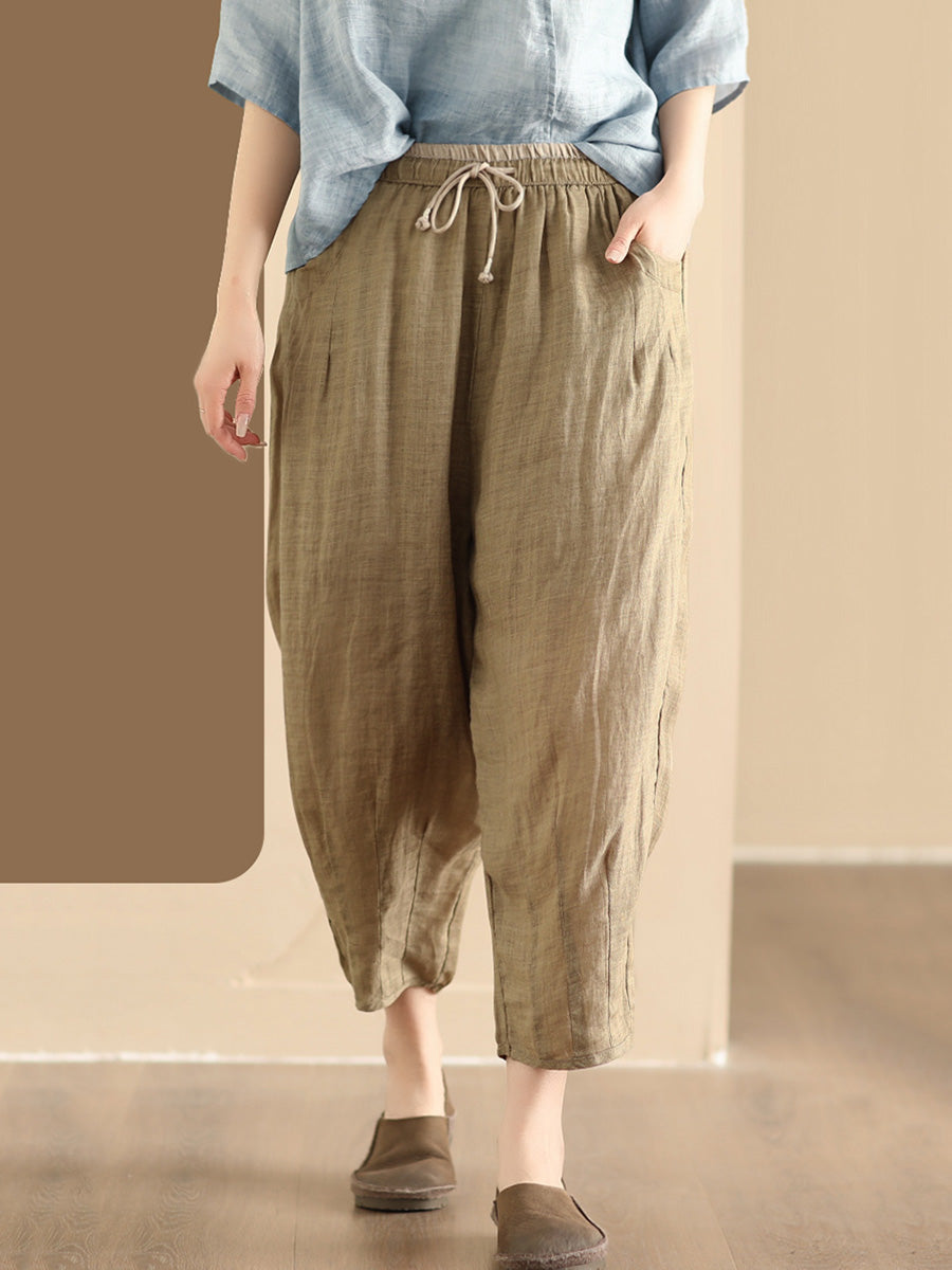 Women Summer Vintage Solid Ramie Harem Pants CX024 BUYKUD