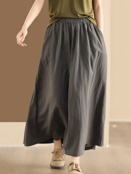 Women Summer Casual Solid Cotton A-shape Skirt KL1014 Ada Fashion