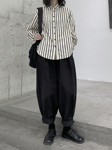 Simple Coffee Elasticity High-Waisted Pockets Pleated Harem Pants WS009 shopify