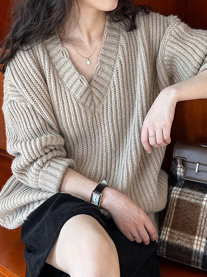 Urban Fuchsia V-Neck Long Sleeve Knit Sweater AN1046 Genistyle Shop