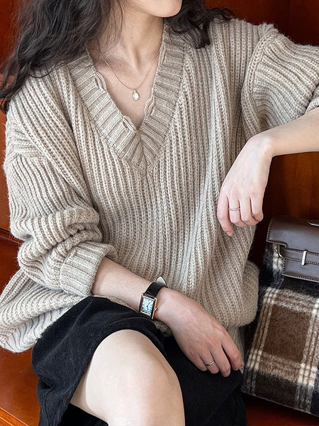 Urban Fuchsia V-Neck Long Sleeve Knit Sweater AN1046 Genistyle Shop