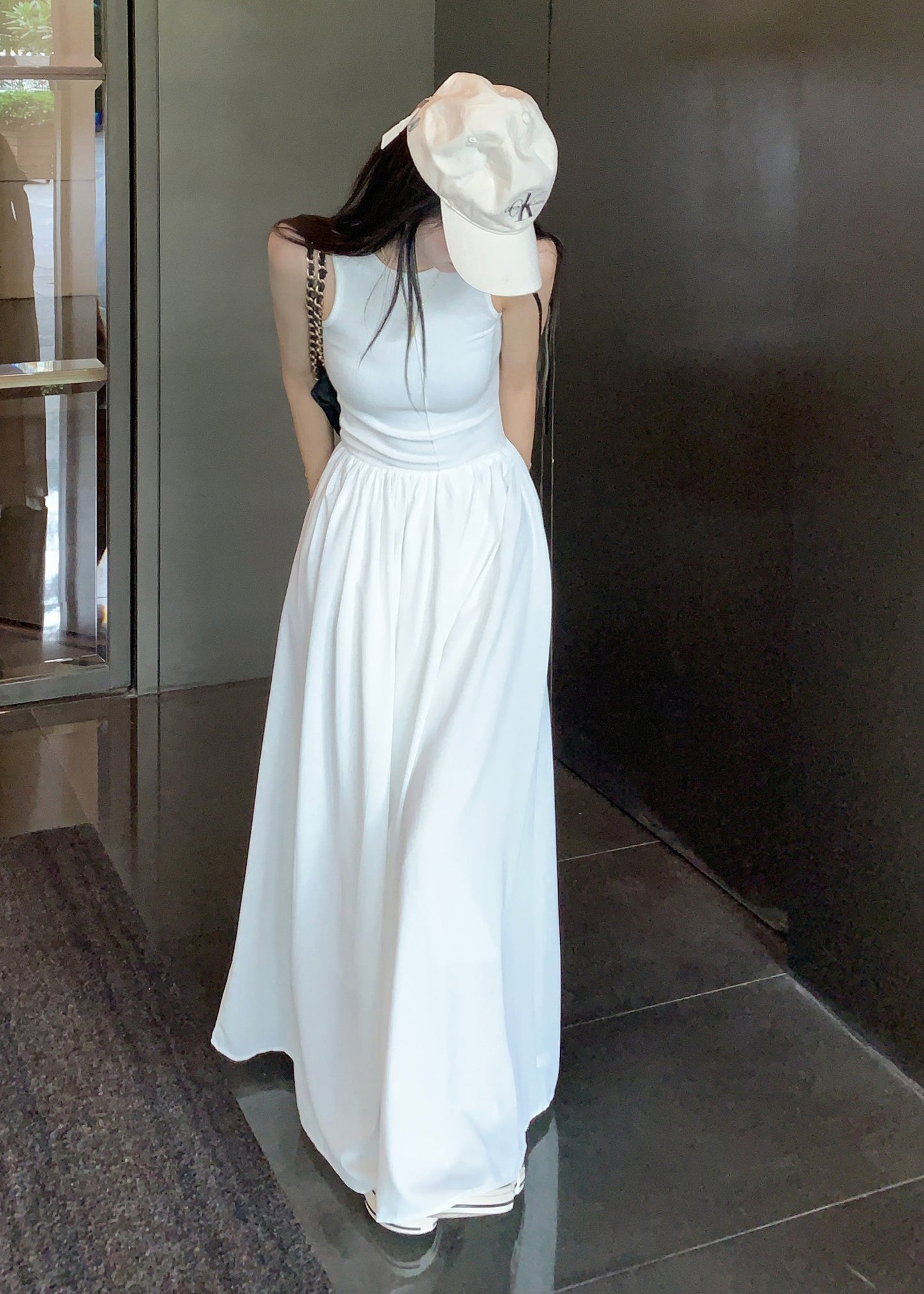 Cotton White Holiday Sleeveless Fit Silm Dress Patchwork FashionChic