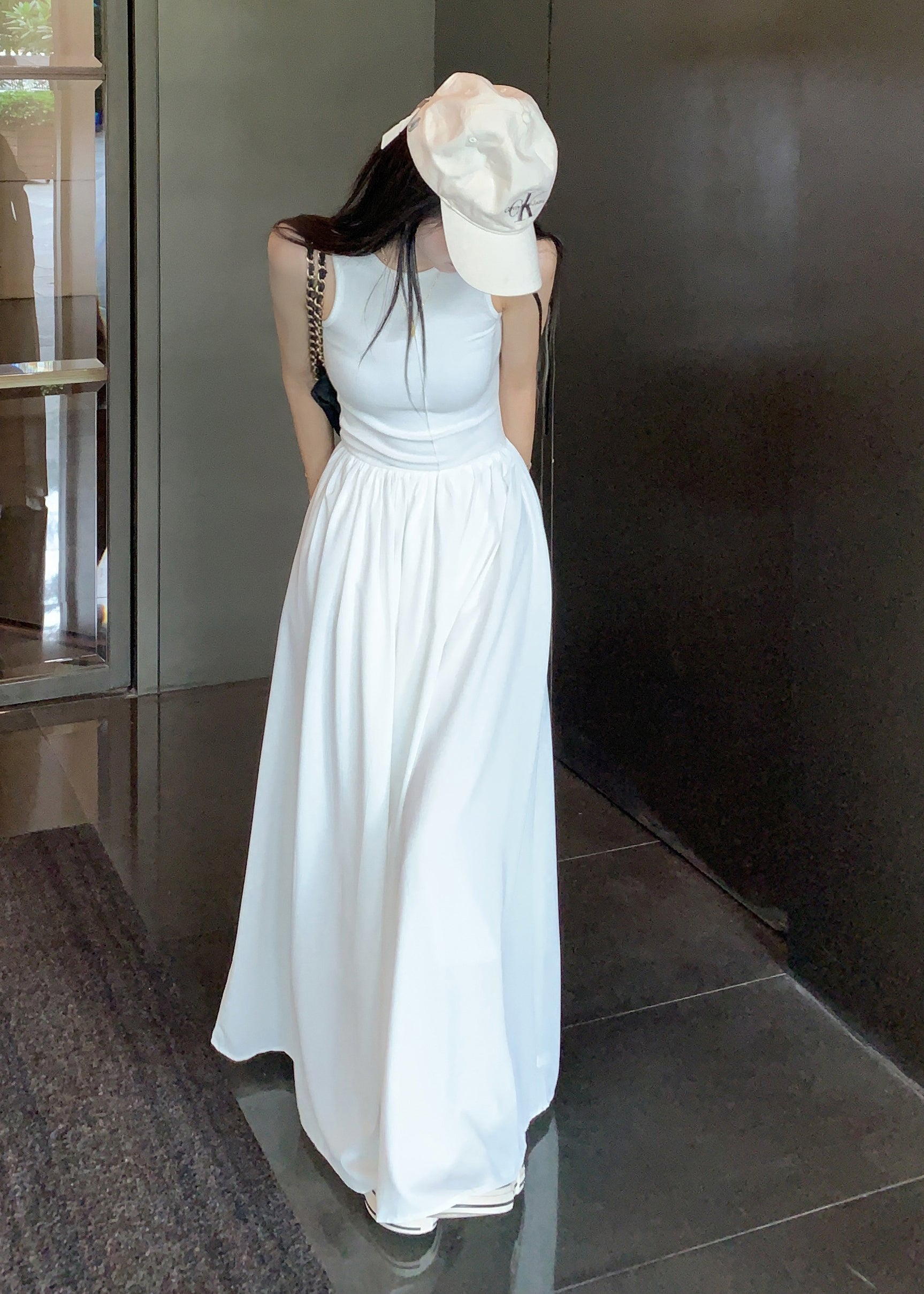 Cotton White Holiday Sleeveless Fit Silm Dress Patchwork FashionChic