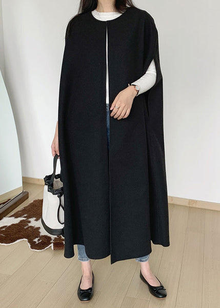 Oversized Pockets Sleeveless Woolen Coats Women Black FashionChic