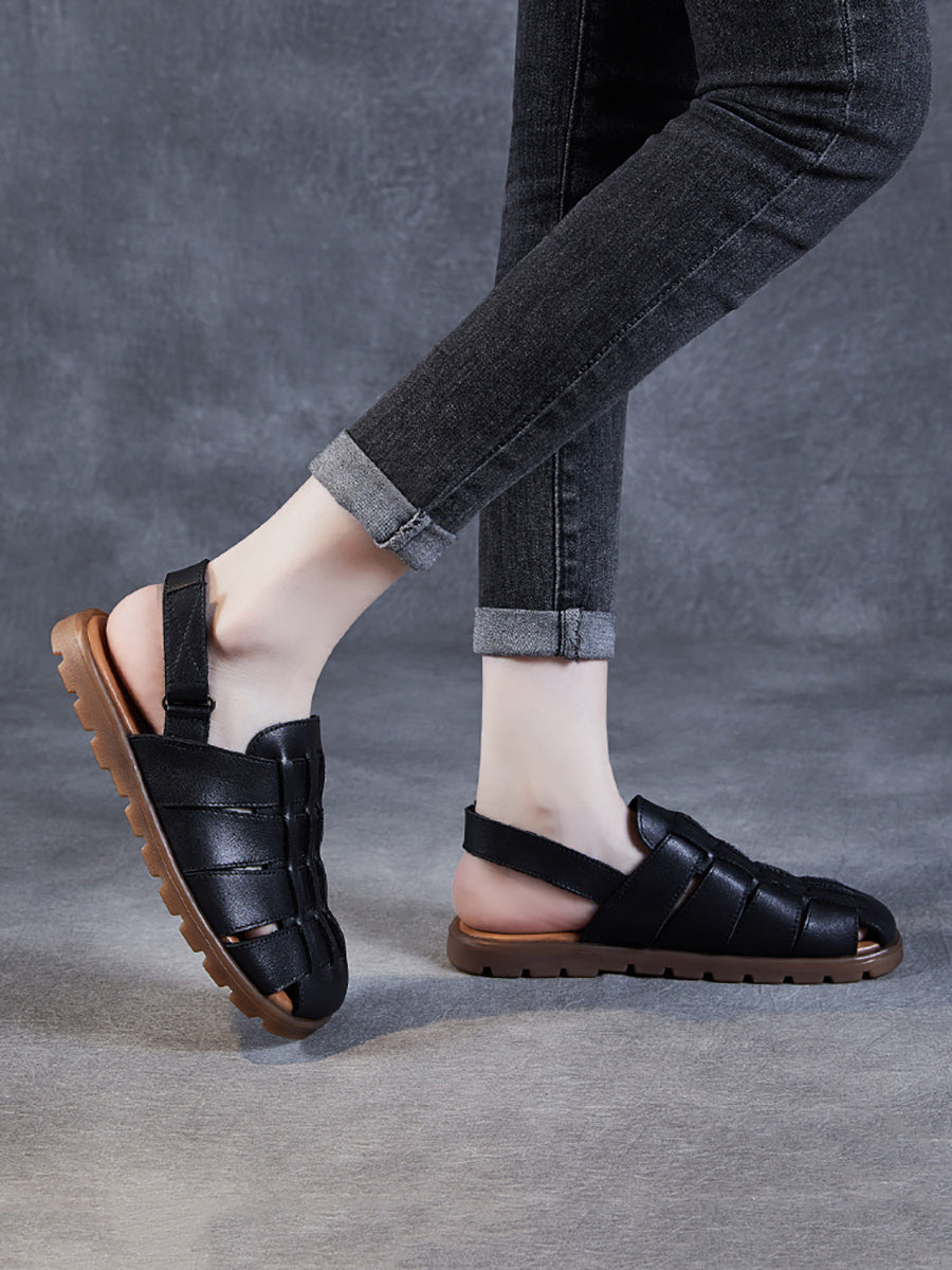 Women Summer Casual Leather Spliced Flat Slippers AA1015 Ada Fashion