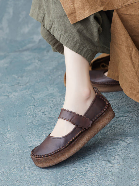 Women Summer Casual Solid Leather Velcro Flat Shoes ZZ1040 Ada Fashion