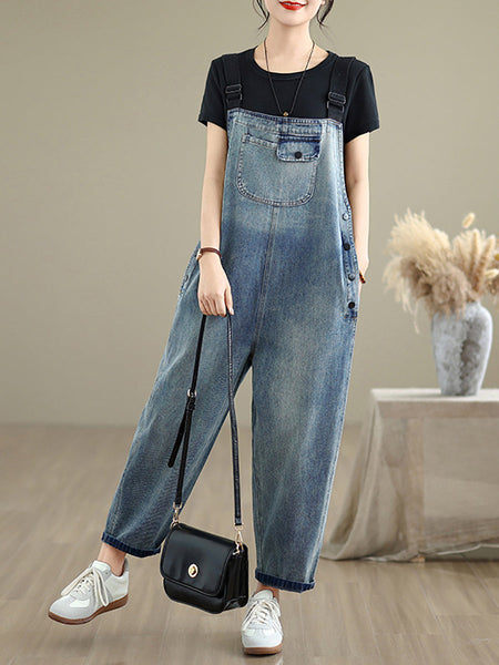 Denim Women Jumpsuits Loose Color Summer Casual Pure FashionChic