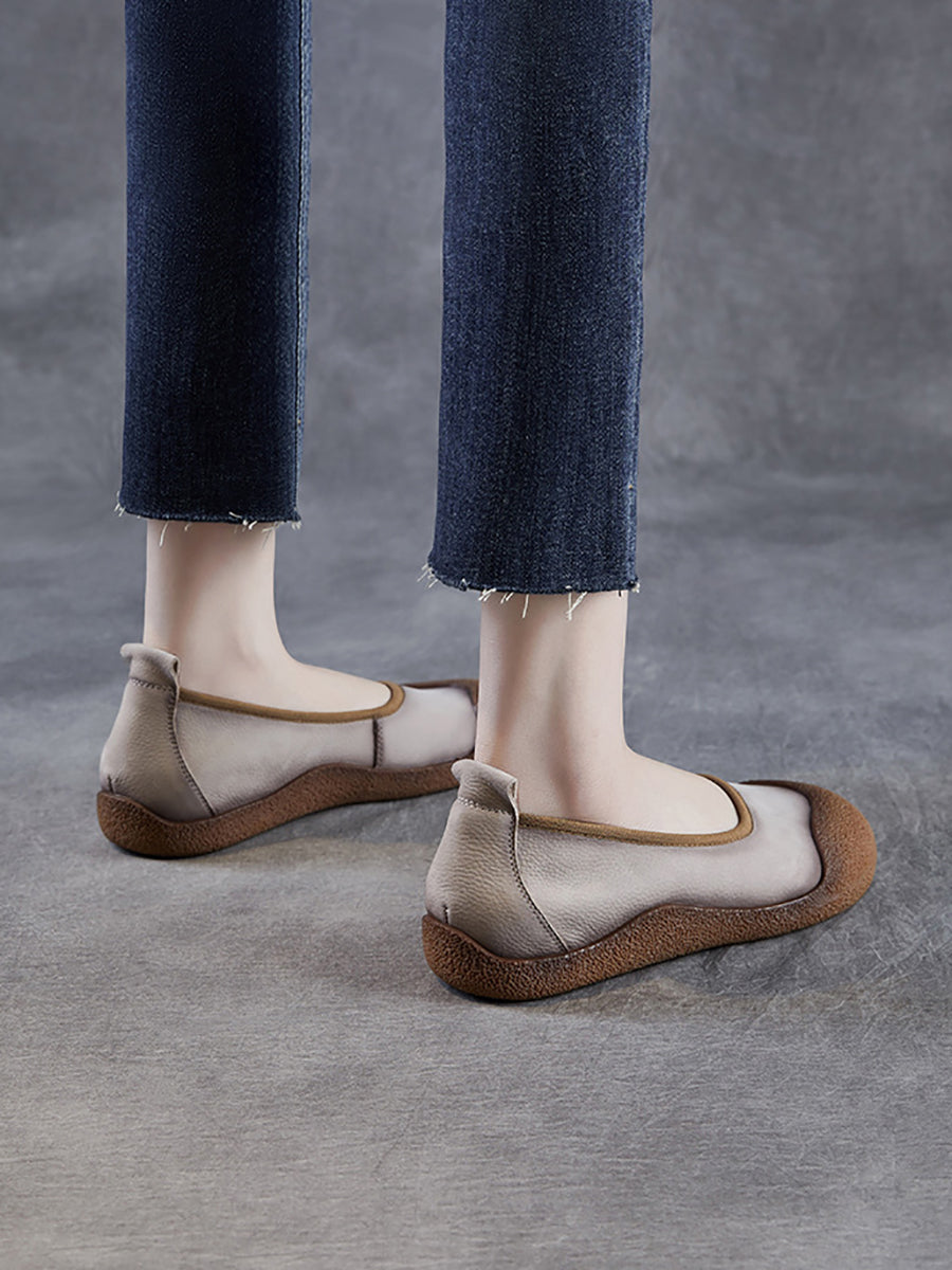 Summer Colorblock Leather Women Flat Genuine Shoes FashionChic
