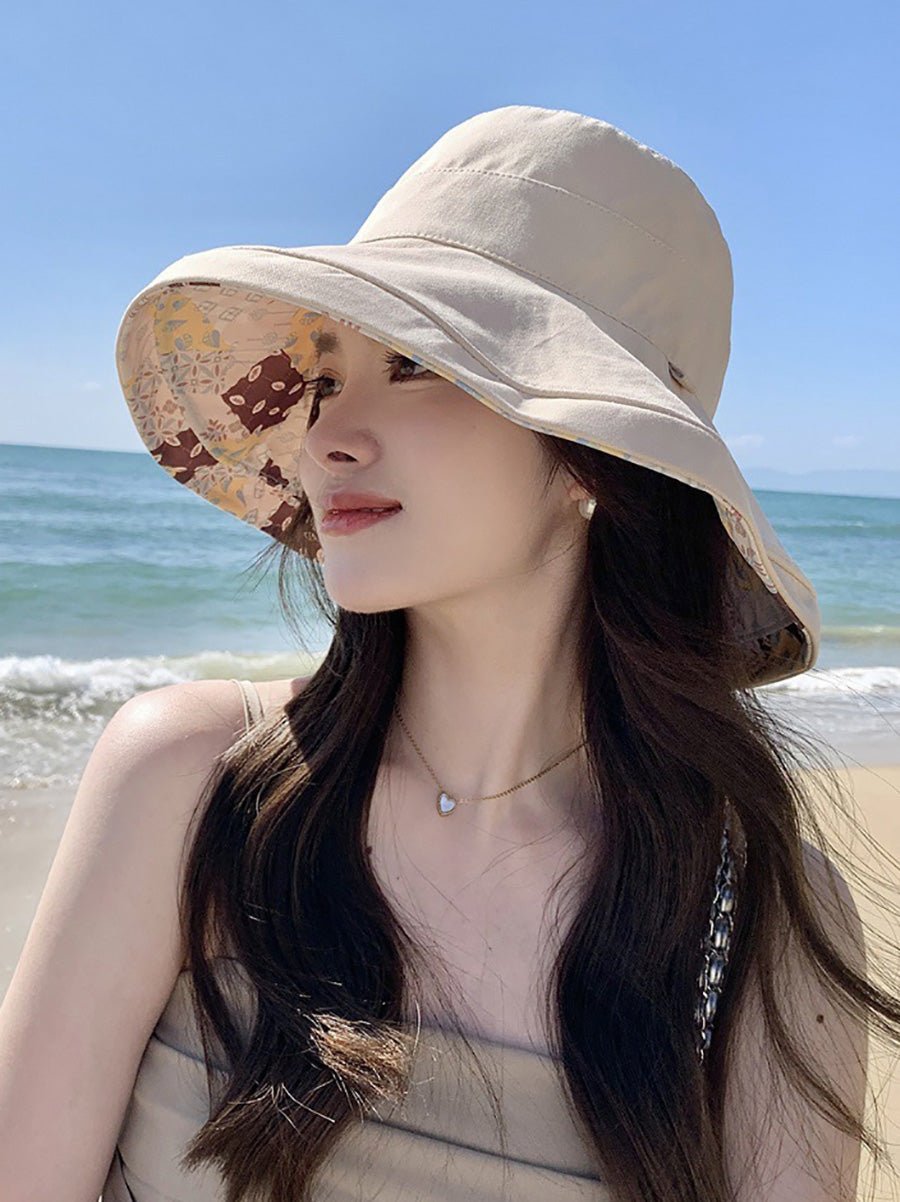 Women Casual Summer Solid Reversible Wearing Collapsible Hat LL005 BUYKUD
