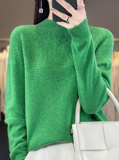 Women Autumn Cable Knit 100%Wool Half Turtleneck Sweater QN031 BK