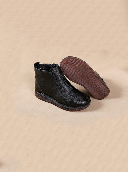 Women Winter Vintage Leather Fleece-lined Low Heel Boots AT1034 BC