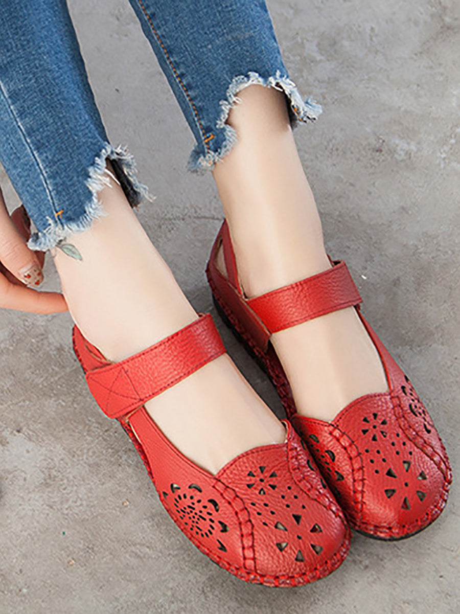 Women Summer Leather Cutout Solid Low-Heel Sandals CV1008 Ada Fashion