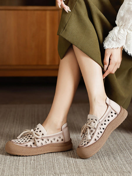 Genuine Shoes Hollow Out Summer Leather Flat Women FashionChic