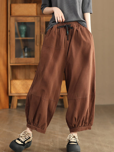 Women Autumn Casual Solid Spliced Cotton Harem Pants AS1022 ZMMM