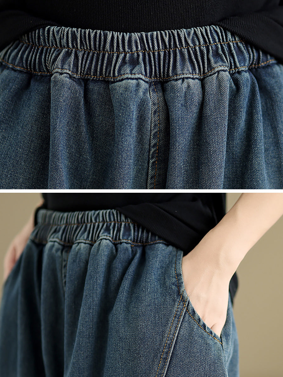Women Autumn Vintage Denim Spliced Harem Pants QU027 ZMFS